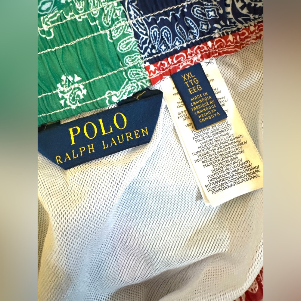 Polo Ralph Lauren Bandana Patchwork Print Multicolor Swimsuit Swim Shorts - Picture 12 of 13